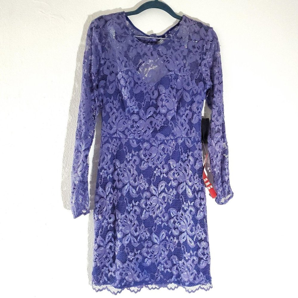 Guess Purple Floral Lace Long Sleeve Dress 8